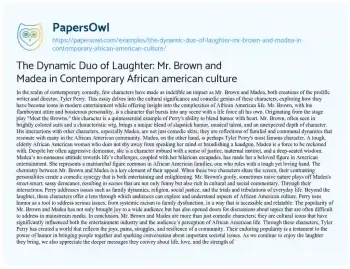 Essay on The Dynamic Duo of Laughter: Mr. Brown and Madea in Contemporary African American Culture