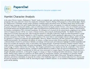 Essay on Hamlet Character Analysis