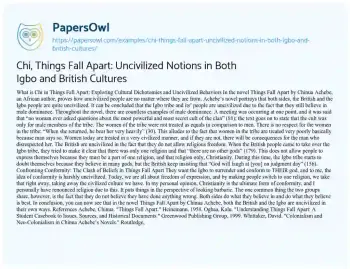 Essay on Chi, Things Fall Apart: Uncivilized Notions in both Igbo and British Cultures