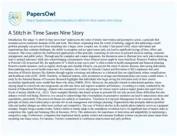 Essay on A Stitch in Time Saves Nine Story