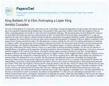 Essay on King Baldwin IV in Film: Portraying a Leper King Amidst Crusades