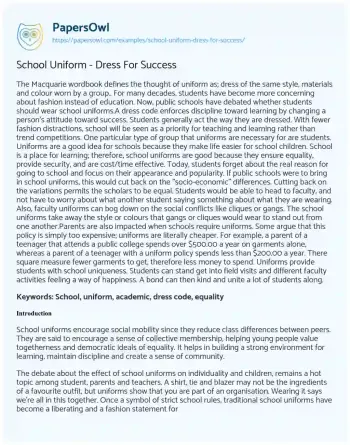 Essay on School Uniform – Dress for Success