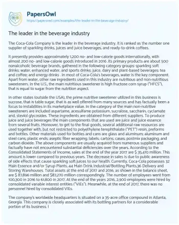 Essay on The Leader in the Beverage Industry