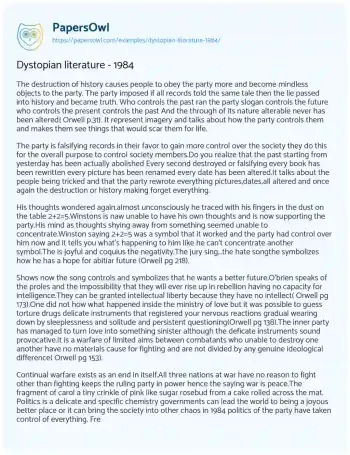 Essay on Dystopian Literature – 1984