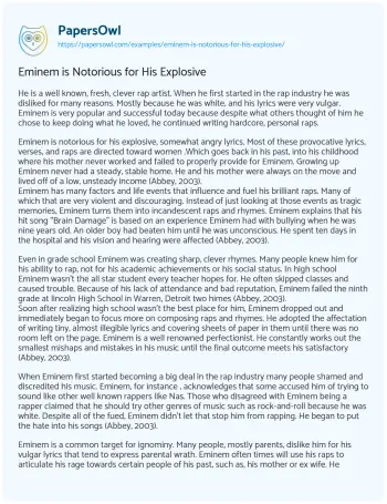 Essay on Eminem is Notorious for his Explosive