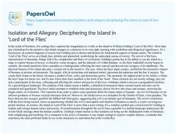 Essay on Isolation and Allegory: Deciphering the Island in ‘Lord of the Flies’