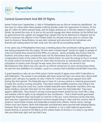 Essay on Central Government and Bill of Rights