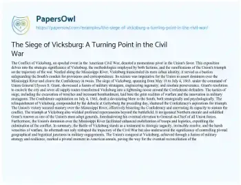 Essay on The Siege of Vicksburg: a Turning Point in the Civil War