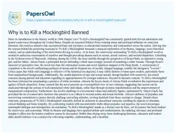 Essay on Why is to Kill a Mockingbird Banned