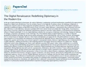 Essay on The Digital Renaissance: Redefining Diplomacy in the Modern Era