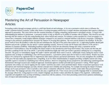 Essay on Mastering the Art of Persuasion in Newspaper Articles