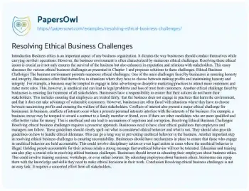 Essay on Resolving Ethical Business Challenges
