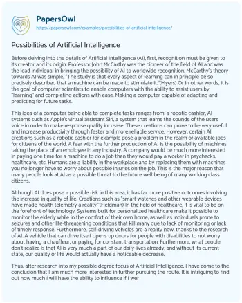 Essay on Possibilities of Artificial Intelligence