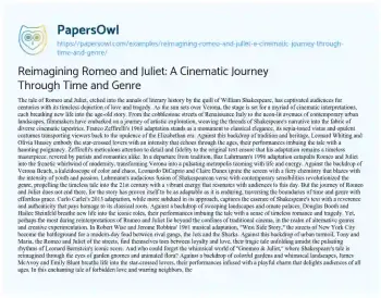 Essay on Reimagining Romeo and Juliet: a Cinematic Journey through Time and Genre