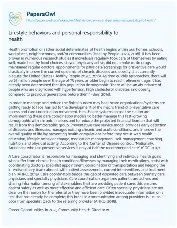 Essay on Lifestyle Behaviors and Personal Responsibility to Health