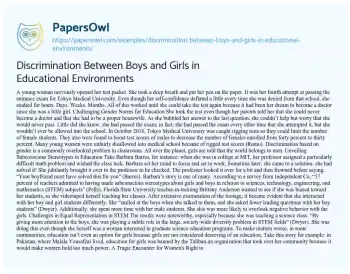 Essay on Discrimination between Boys and Girls in Educational Environments