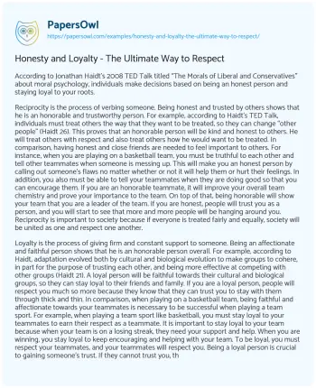 Essay on Honesty and Loyalty – the Ultimate Way to Respect