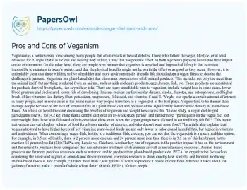 Essay on Pros and Cons of Veganism