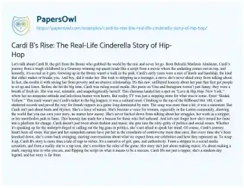 Essay on Cardi B’s Rise: the Real-Life Cinderella Story of Hip-Hop