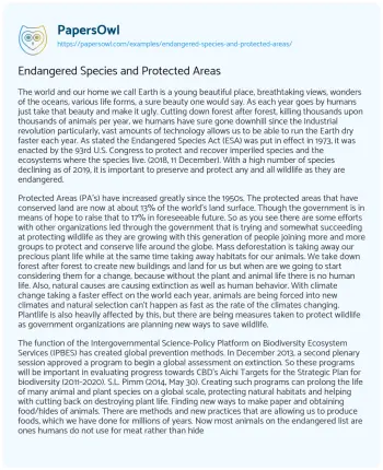 Essay on Endangered Species and Protected Areas