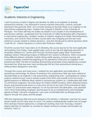 Essay on Academic Interests in Engineering