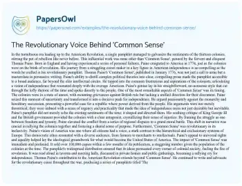 Essay on The Revolutionary Voice Behind ‘Common Sense’