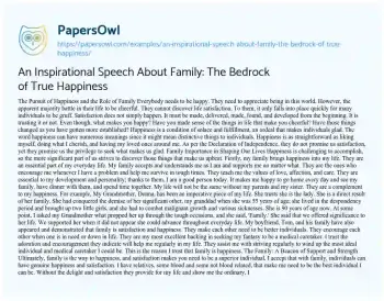 Essay on An Inspirational Speech about Family: the Bedrock of True Happiness