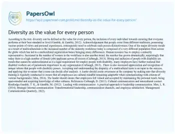 Essay on Diversity as the Value for Every Person