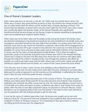 Essay on One of Rome’s Greatest Leaders