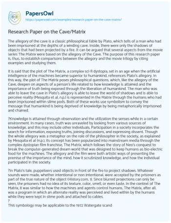 Essay on Research Paper on the Cave/Matrix