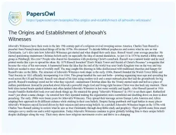 Essay on The Origins and Establishment of Jehovah’s Witnesses