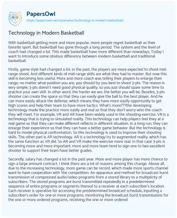 Essay on Technology in Modern Basketball