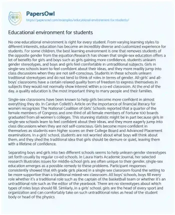 Essay on Educational Environment for Students