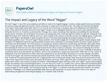 Essay on The Impact and Legacy of the Word “Nigger”