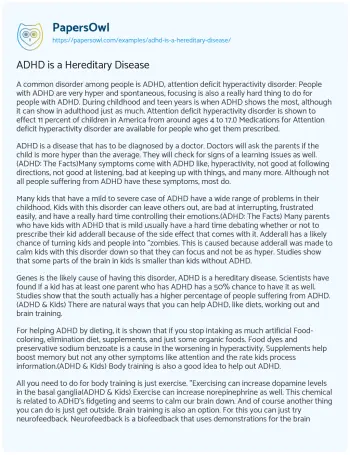 Essay on ADHD is a Hereditary Disease