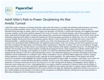 Essay on Adolf Hitler’s Path to Power: Deciphering his Rise Amidst Turmoil