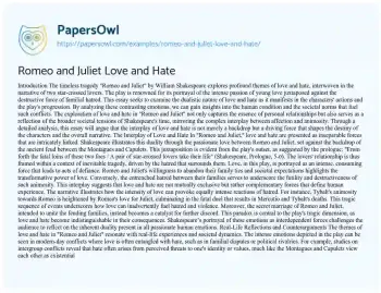 Essay on Romeo and Juliet Love and Hate