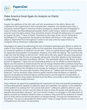 Essay on Make America Great again an Analysis on Martin Luther King Jr.