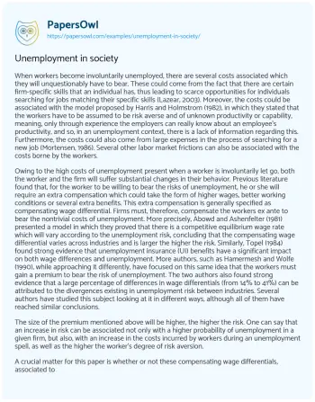 Essay on Unemployment in Society