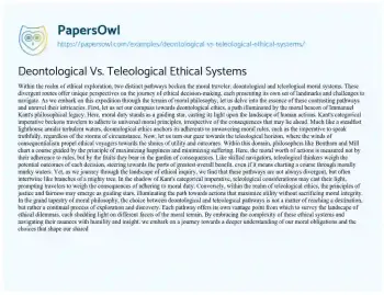 Essay on Deontological Vs. Teleological Ethical Systems