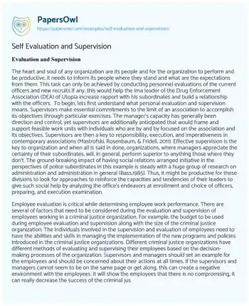 Essay on Self Evaluation and Supervision