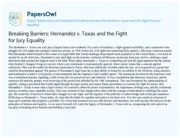 Essay on Breaking Barriers: Hernandez V. Texas and the Fight for Jury Equality