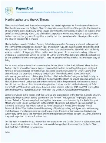 Essay on Martin Luther and the 95 Theses