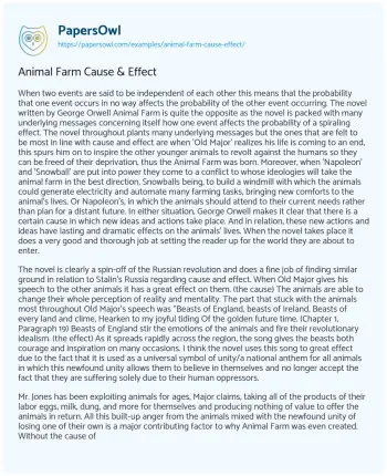 Essay on Animal Farm Cause & Effect