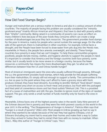 Essay on How did Food Stamps Begin?