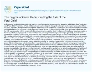 Essay on The Enigma of Genie: Understanding the Tale of the Feral Child