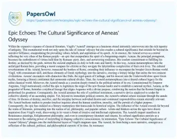 Essay on Epic Echoes: the Cultural Significance of Aeneas’ Odyssey