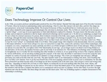 Essay on Does Technology Improve or Control our Lives