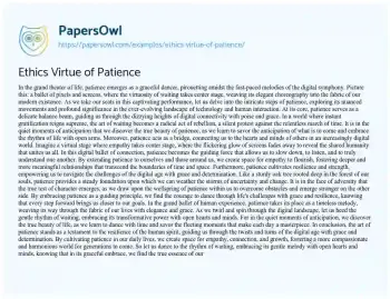 Essay on Ethics Virtue of Patience