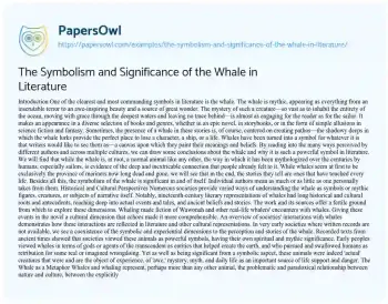 Essay on The Symbolism and Significance of the Whale in Literature